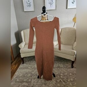 Elegant Brown Long Sleeve Dress Cos Xs